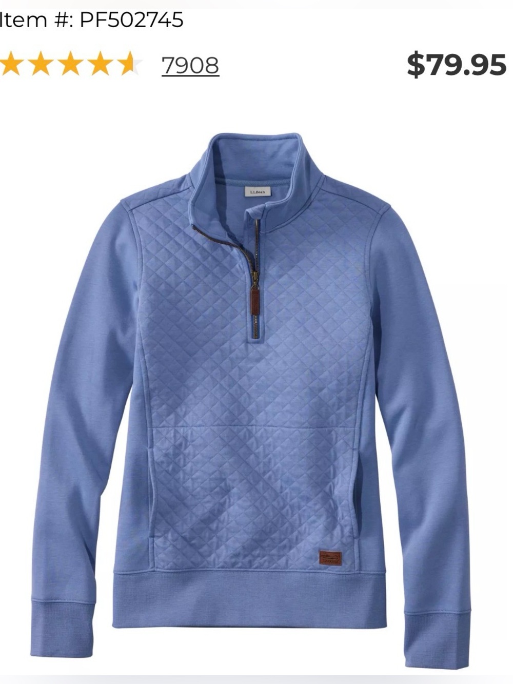L.L. Bean Women’s Quilted Quarter-Zip Sweater in Lake Blue